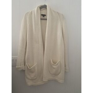 J.Crew Cardigan Sweater Womens Medium Ivory Cotton Merino Wool Shawl Open Front